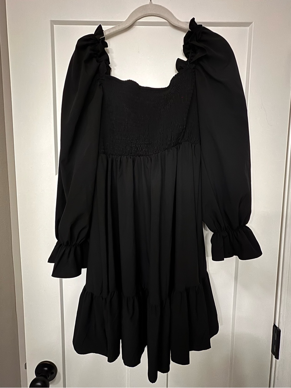 Black Puff Sleeve Smocked Mini Dress